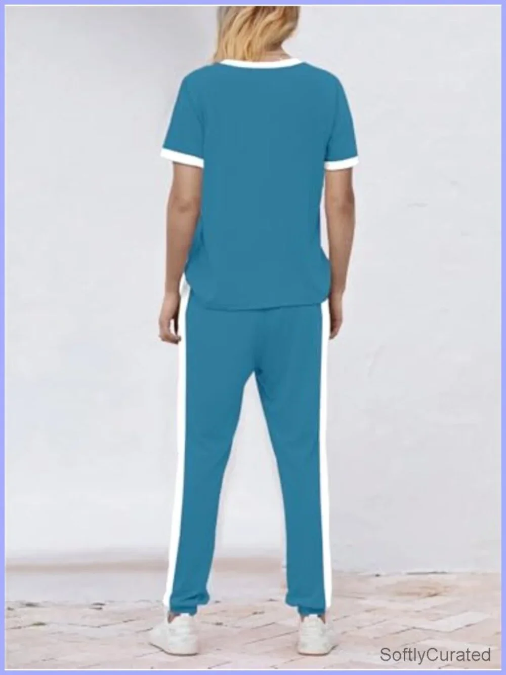 Summer Casual 2 Piece Lounge Set Short Sleeve Top Joggers with Pockets